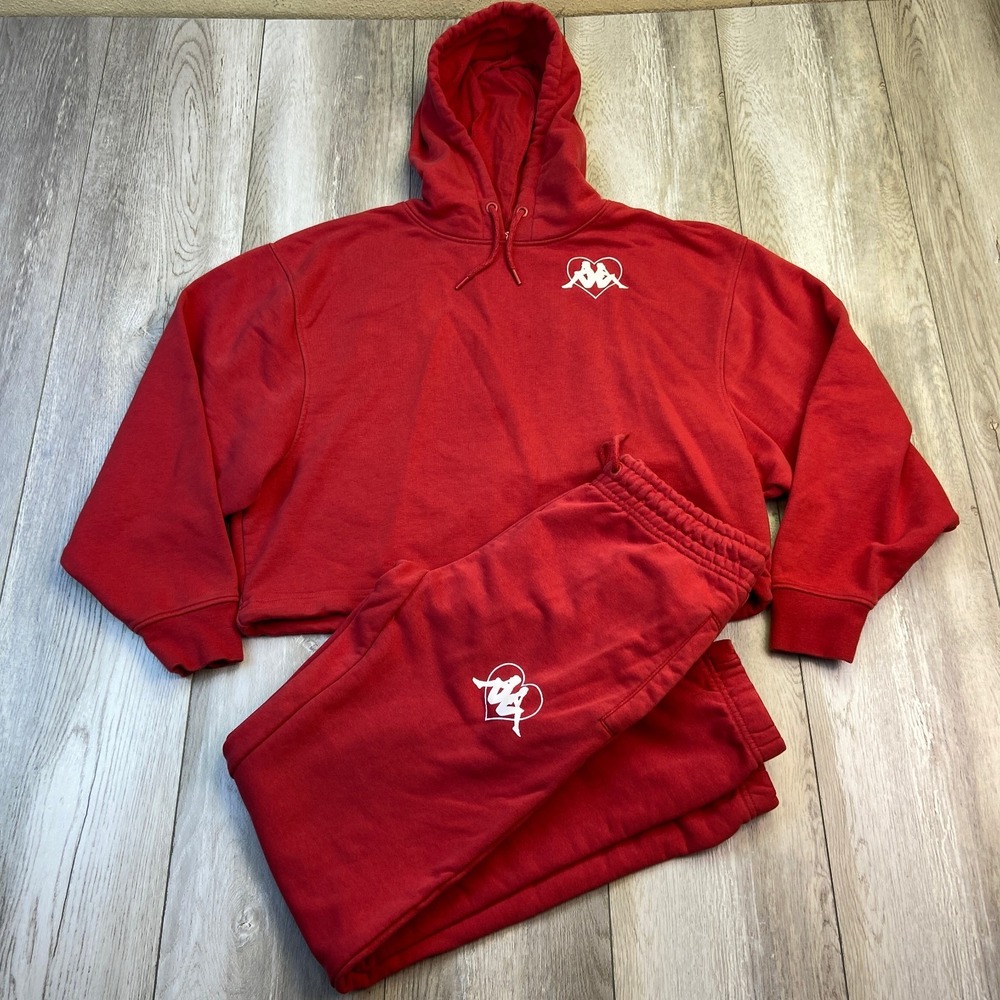 Red Kappa Sweatpants Set Womens Hoodie Small Joggers Medium Love Block Lounge *